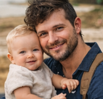 Pieter, trotse papa met zijn baby